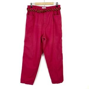 Talbots Vintage Pink Linen Cotton Blend Casual Belted Pants Womens 14